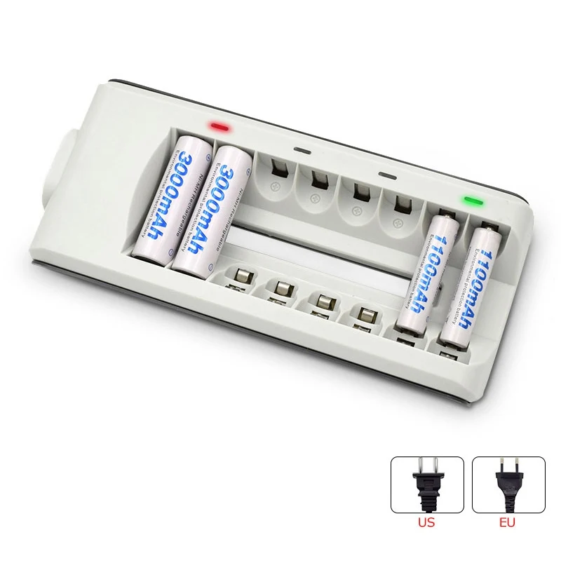 

Universal 8 slots Battery Charger Home AC EU US Plug Power Charging Adapter with LED Indicator for AA AAA Batteries