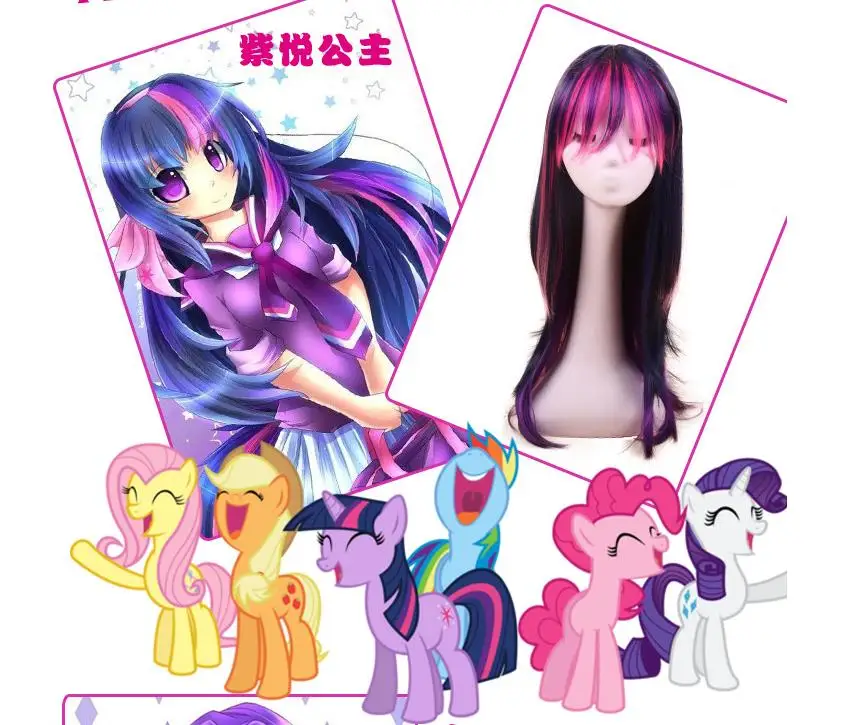 

Unicorn Princess Twilight Sparkle Apple Jack Fluttershy Pinkie Pie Cosplay Wig for Halloween Christmas Party Supplies