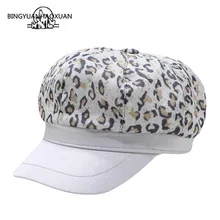 BINGYUANHAOXUAN, берет, кепка s, Дамская мода, Леопардовый принт, берет, шапки для мужчин и женщин, плоская кепка s, женская, военная Кепка, ремень, Feminina
