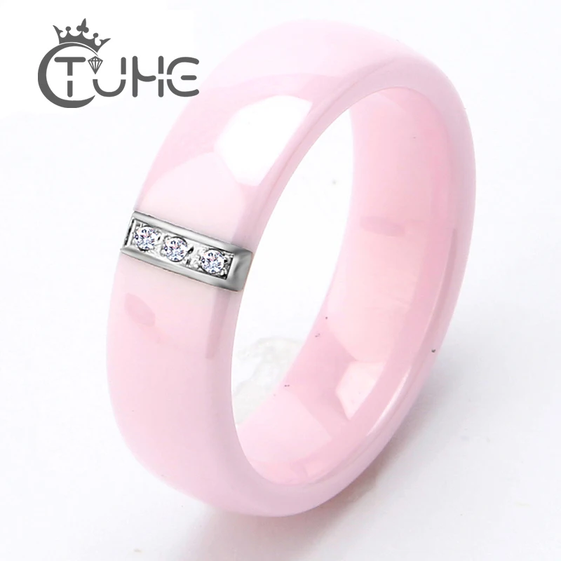 2017 6MM Pink Ring Women Crystal Stainless Steel Ceramic Engagement