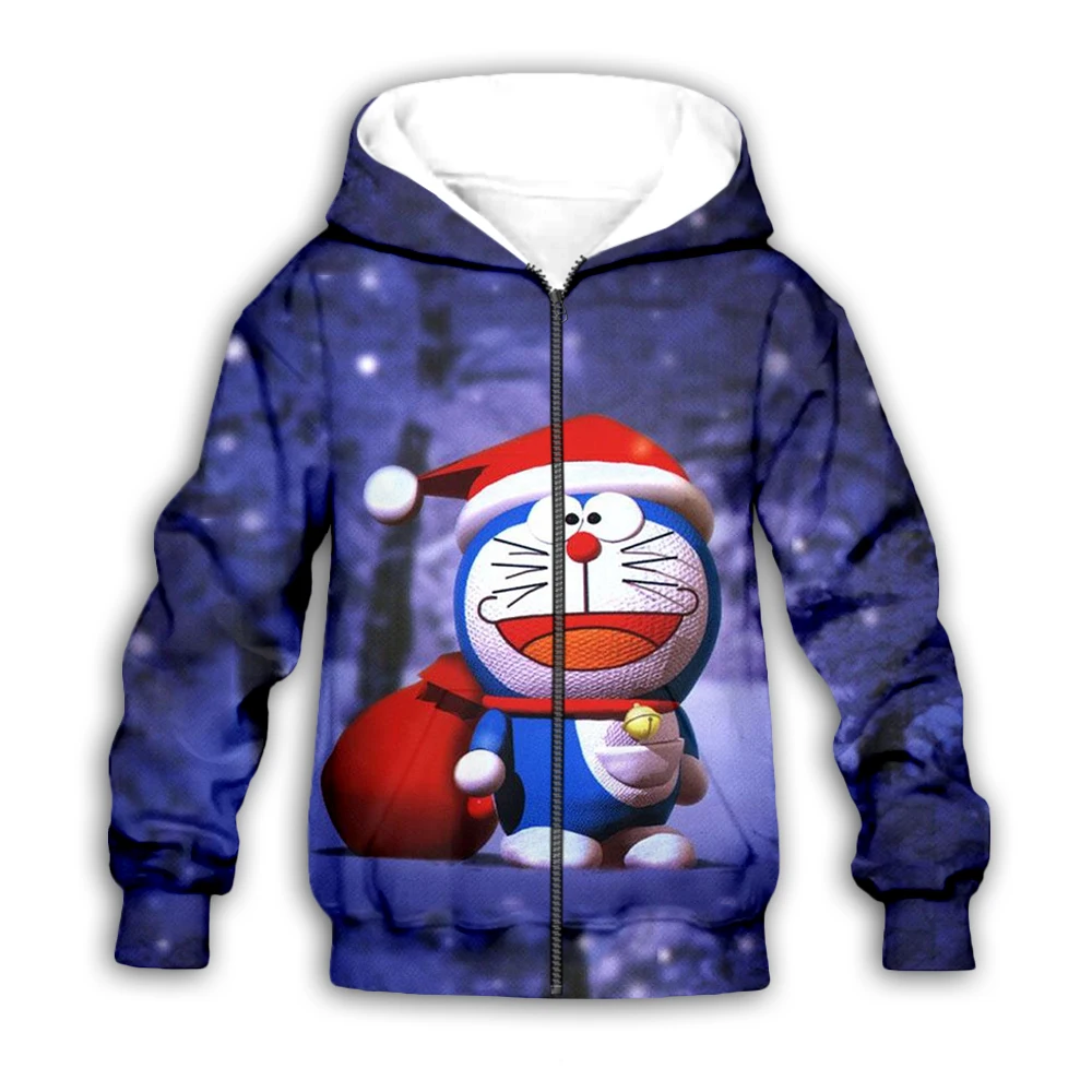 Kawaii/худи с 3d принтом «Дораэмон», «Санта Клаус», «японское аниме», Рождественский свитер, Детский Повседневный пуловер для маленьких мальчиков и девочек