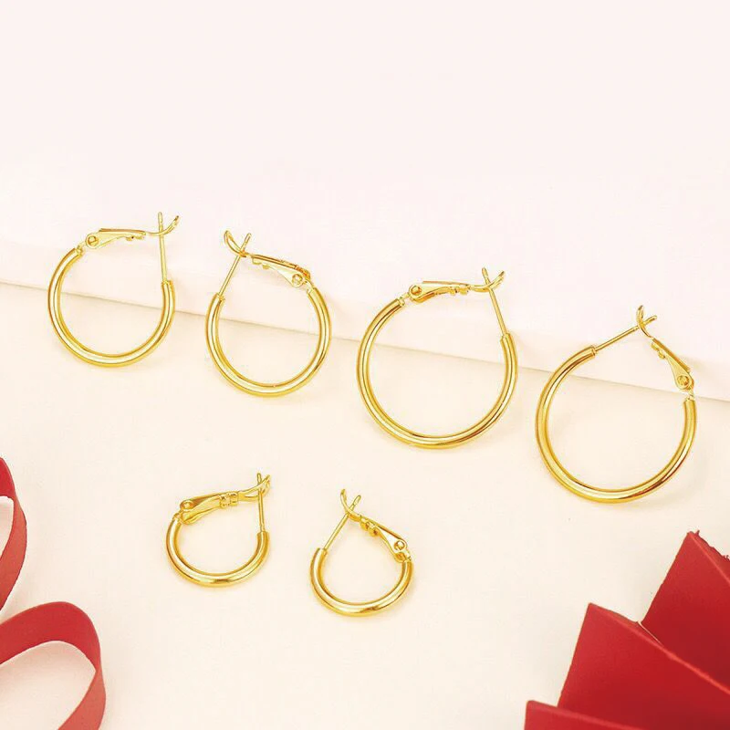 

MxGxFam Small Smooth 20MM Hoops Circle Earrings For Women 24 k Pure Gold Color Classical Jewelry New Design Good Quality