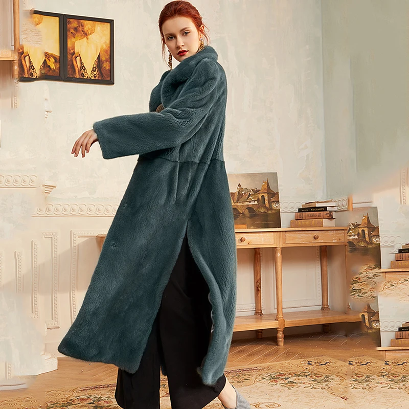 M. Y. FANSTY/Новинка года, зимняя импортная Женская норковая шуба из бархата с лебедем, однотонная норковая шуба воротник-стойка, пальто из натурального меха X-длинная норка