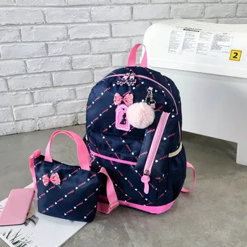 

Backpack School Bags for Teenage Girls Three-Piece School Print Backpack Bow Canvas Travel Backpack Tote Bag Bagpack 10.62