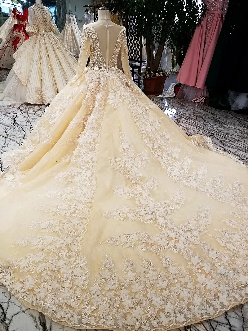 AIJINGYU Винтаж невесты платье цветочный Lades пришить Кристалл бусины Американский длинные платья с рукавами с Цвет Свадебные платья