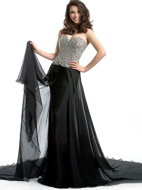 Black elegant prom dress. Plus fat beaded evening dresses free shipping