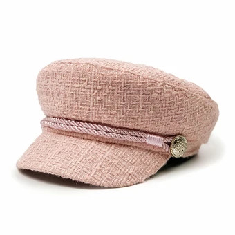 Модная бейсбольная Кепка из твида с золотой нитью, военная кепка для женщин, Весенняя женская крутая шляпа моряка, винтажная Студенческая кепка, берет - Цвет: Розовый