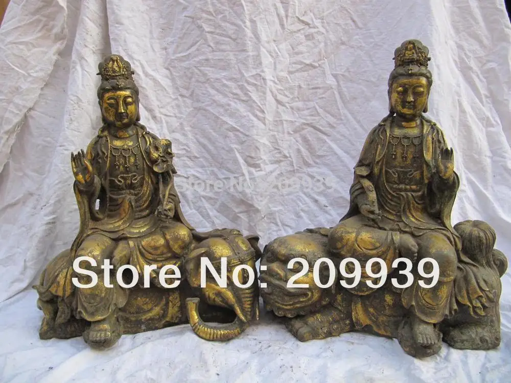 

huij 00214 Tibetan buddhism bronze gilt Samantabhadra manjusri Kwan-yin Bodhisattva statue