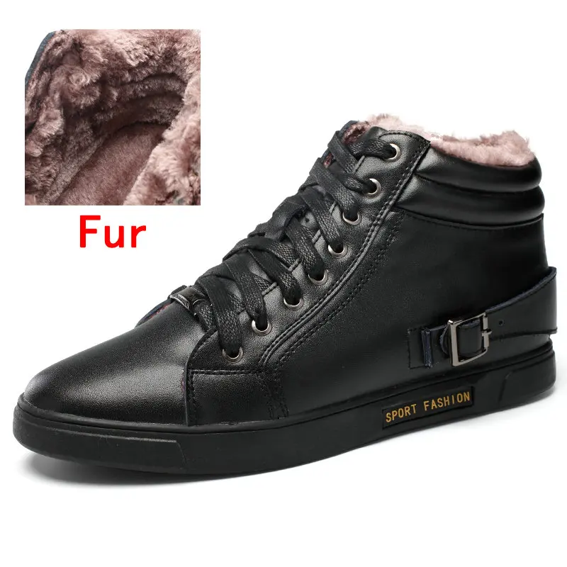 DEKABR/Брендовые мужские ботинки, визуально увеличивающие рост; 6 см; ручная работа; теплые зимние ботинки на меху; мужские ботильоны из натуральной кожи; сезон осень; зимние ботинки - Цвет: Fur Black