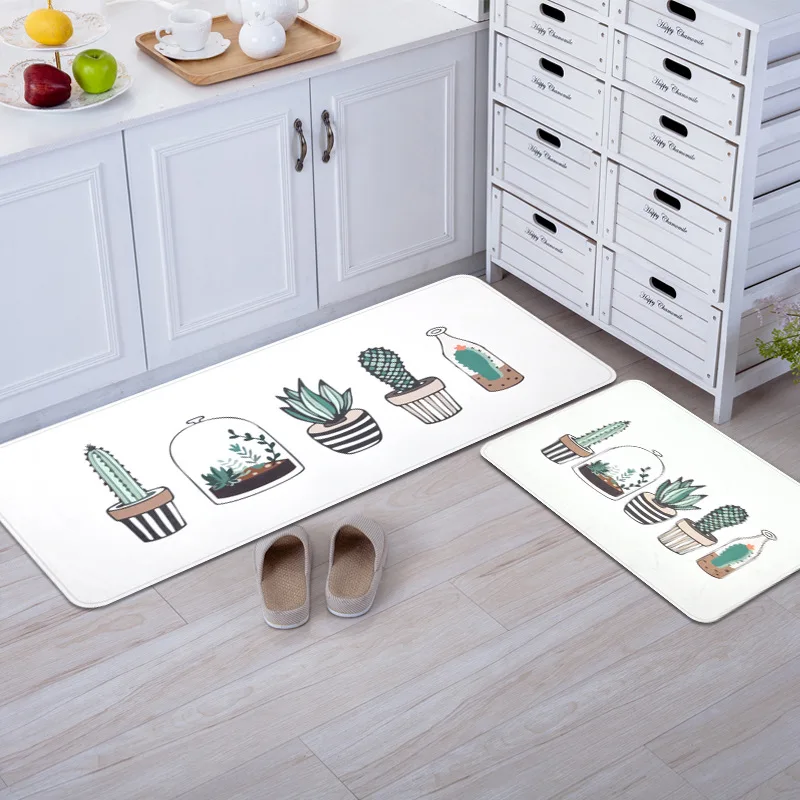 

Pastoral Cactus Kitchen Mat Home Entrance/Hallway Doormat Anti-Slip Bathroom Carpet Balcony/Wardrobe Rug Kids Room Floor Mat