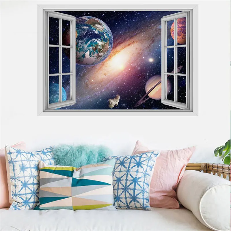 

3D starry sky new stereo window wall sticker Stereo Window Scenery Of The Living room Baby Room Decor Wallpapers Murals HY