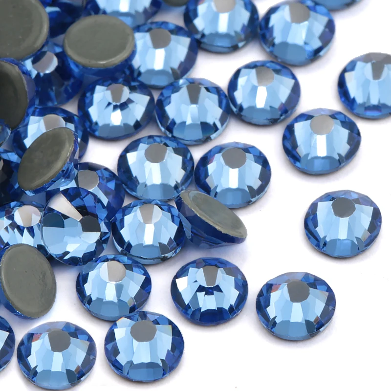

QIAO Top quality Light blue Hot-Fix Rhinestones SS16,SS30 Crystal glass Iron On Rhinestone for clothes wedding decoration