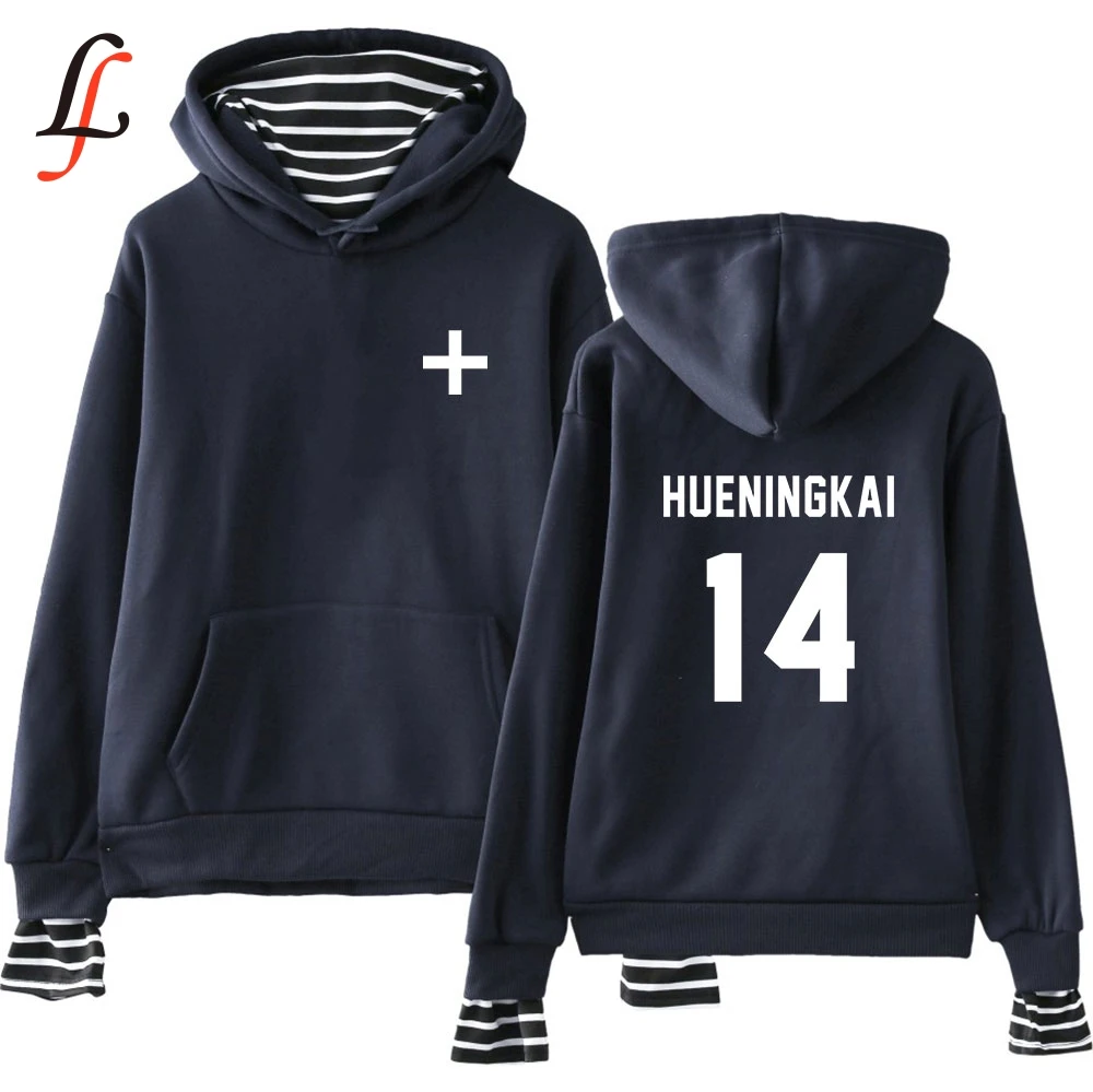 

TXT Letter number Harajuku Fake Two Piece Hoodies Autumn Warm Long Sleeve Sweatshirts Hoodies 2019 Women/Men 2XL