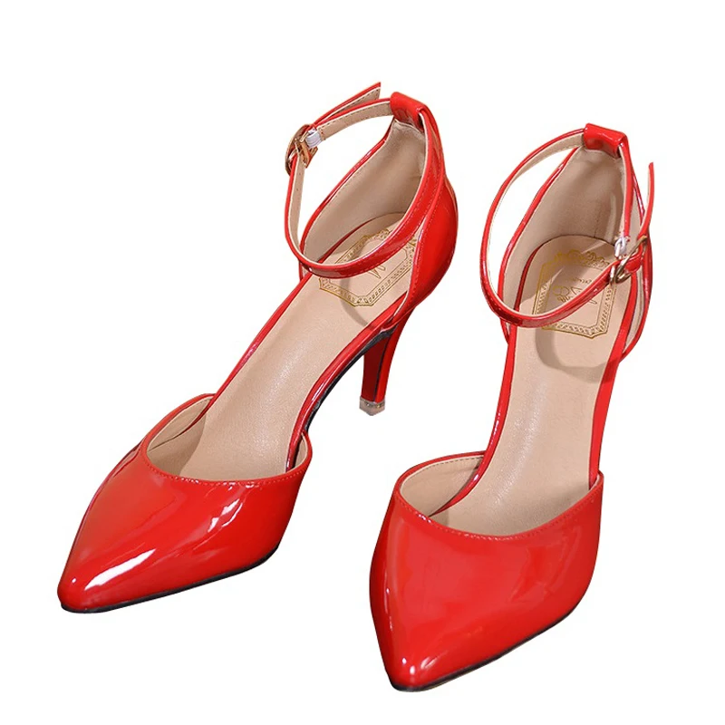 red leather stilettos