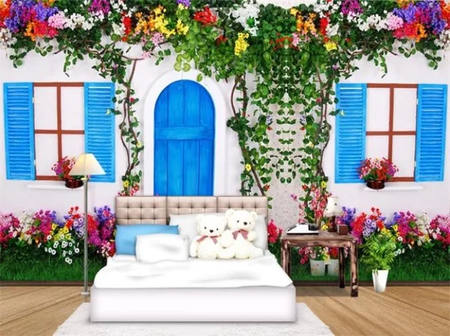 Wallpaper 3d On The Wall Beautiful Flower Door and Window Map Living Room Bedroom Background Wall Decoration Mural Wallpaper