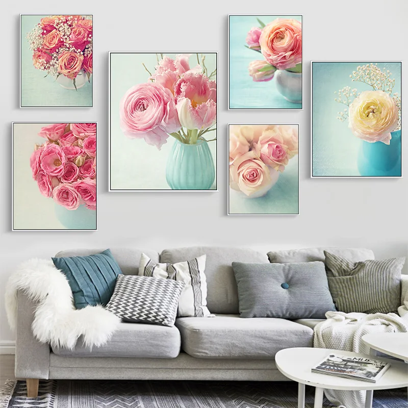 Gohipang Pinky Rose Canvas Oil Painting Modern Art Poster Valentine's Day Prints Lover Present Wall Decoration | Дом и сад