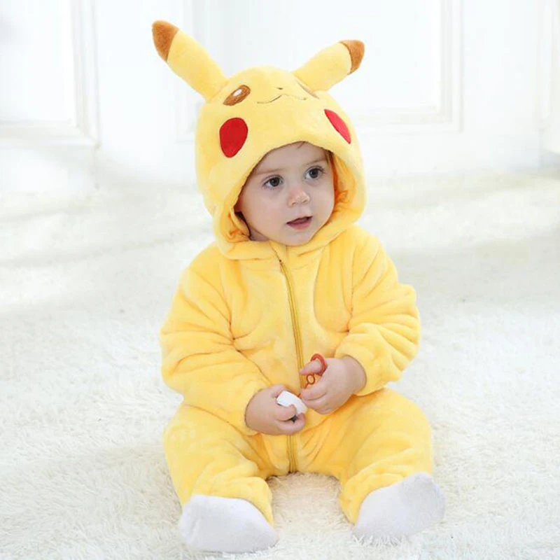 

Baby Pokemon Pikachu Kigurumi Pajamas Clothing Newborn Infant Romper Onesie Animal Anime Costume Outfit Hooded Winter Jumpsuit