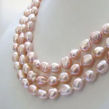 

3 strands genuine natural pink baroque freshwater pearl necklace 7-8mm