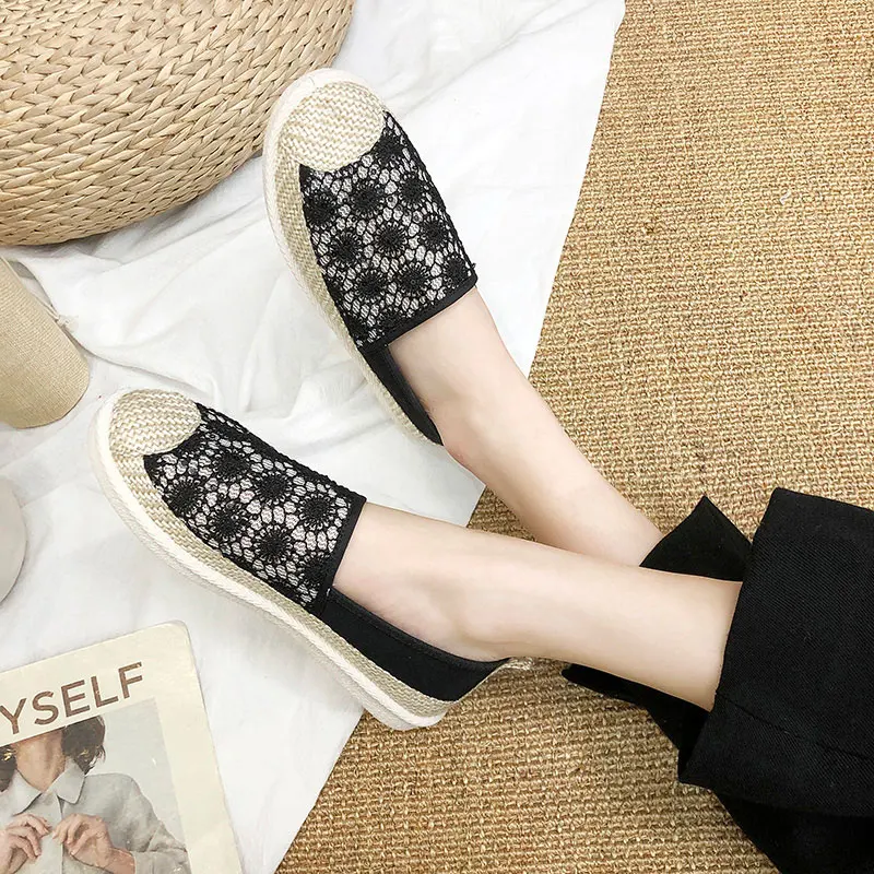 

New Summer Women Loafers Breathable Mesh Lace Flat Shoes Ladies Footwear Work Shoes Women Espadrilles Nurse Shoes Women Flats