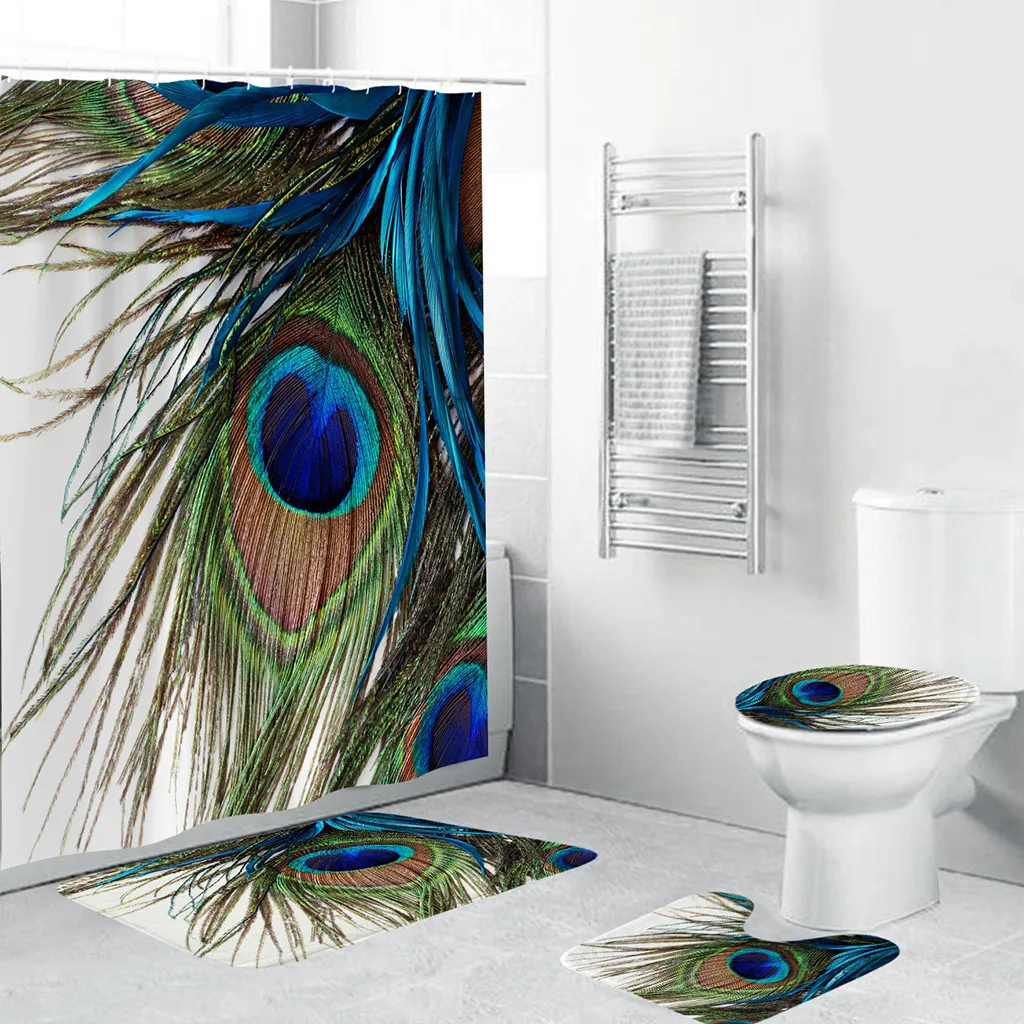 4 шт доллар лес пляж ананас кактус peacockShower занавес пьедестал ковер крышка туалет коврик для ванной комнаты декор для ванной 3D