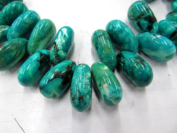 Топ Просверленный- 22x35 мм 16 дюймов Высококачественная бирюза Драгоценный Камень Каплевидный капля синий зеленый черный кулон