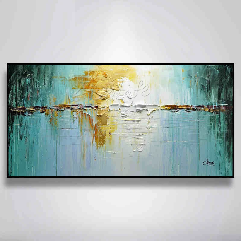 Pinturas al óleo sobre lienzo pintadas a mano, imágenes de pared para sala de estar, cuadros modernos baratos, pintura al óleo abstracta, paisaje de Lago|art pictures|picture for living roomwall art -