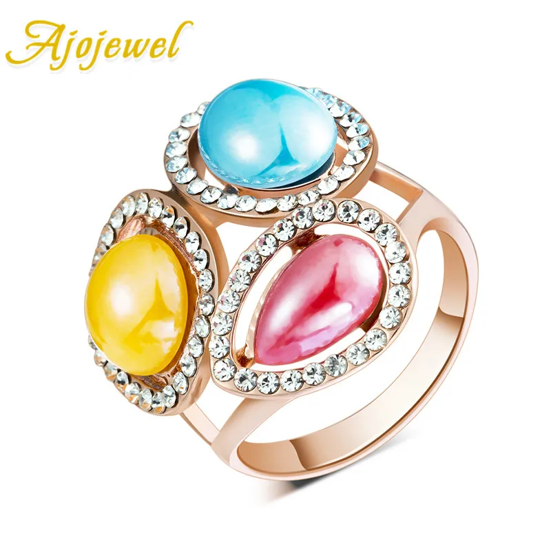 

Ajojewel Colorful Style High Quality Shinning Resin And Small White Crystal Ring For Women Nice Christmas Gift
