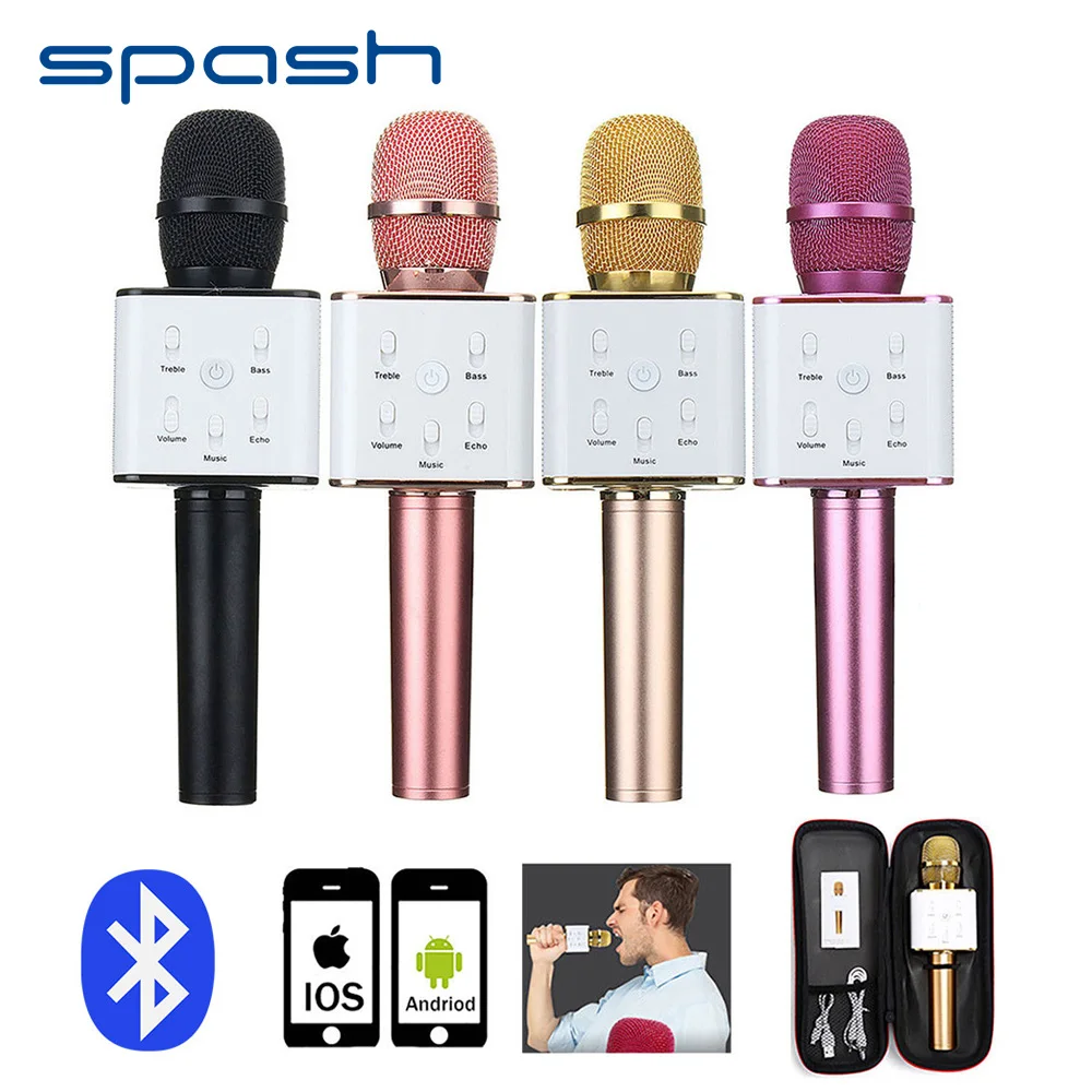 

spash Q7 Bluetooth Wireless Microphone Speaker Portable Handheld Microphone Karaoke MIC Player Singing Recorder KTV Microphone