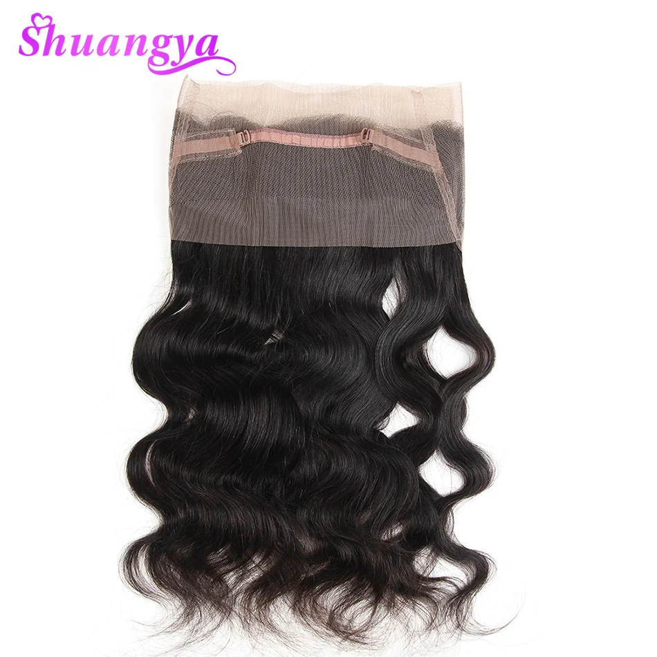 shuangya non-Remy Hair Pre Plucked 360 Lace Frontal Closure Body Wave Full Lace Band Frontal With Baby Hair Natural Hairline
