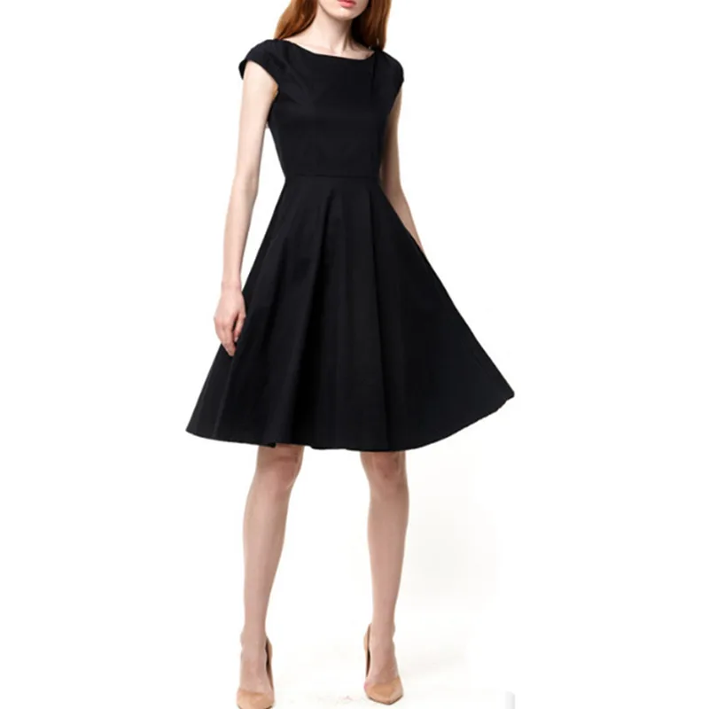 

Vintage Dresses 50s 60s Rockabilly Cotton Party Black Polka Dot Casual Autumn Women Summer Dress Elegant Short Sleeve
