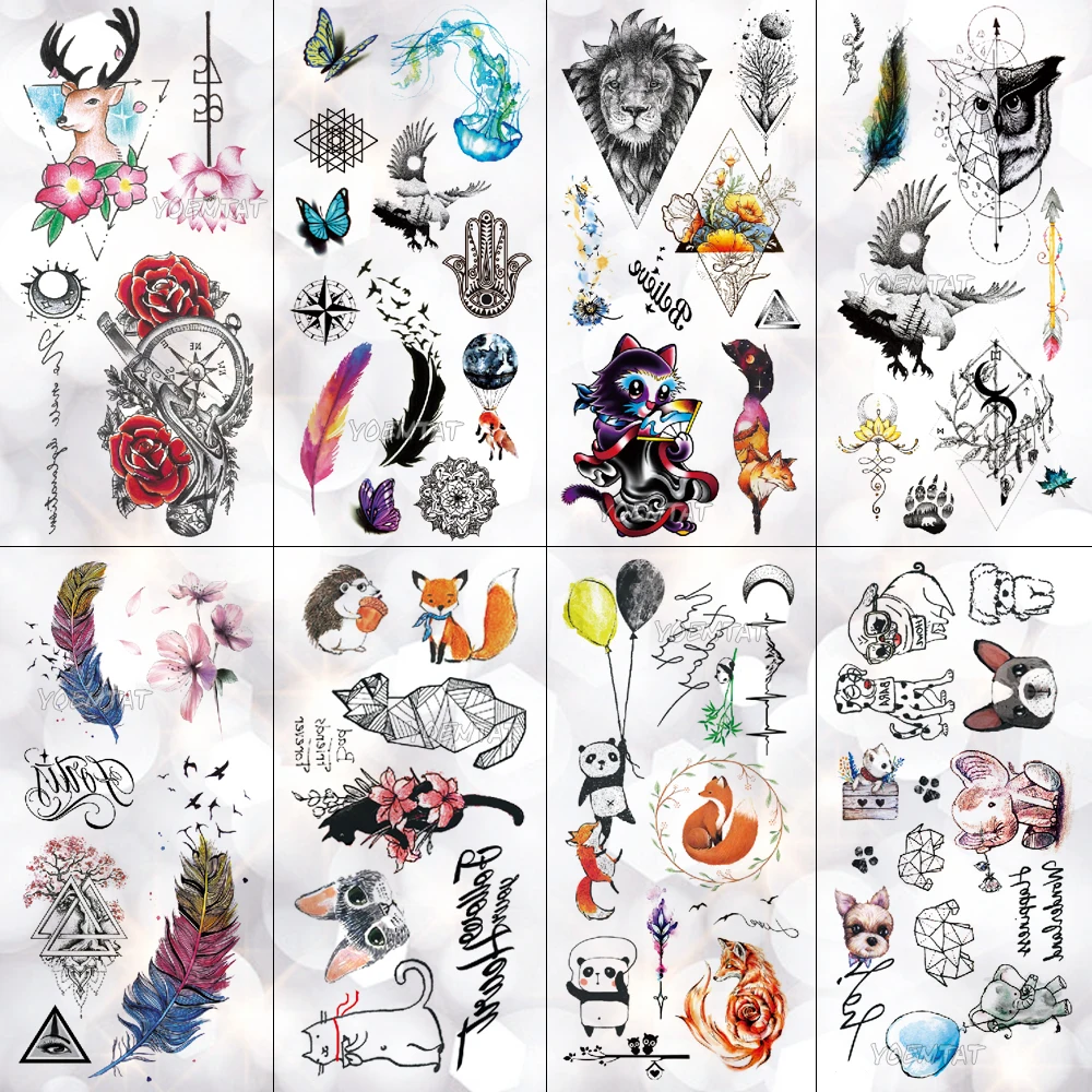 

Panda Lion Little Animal Waterproof Temporary Tattoo Sticker Cute Cat Elephant Flash Tattoos Body Art Fake Arm tatoo Women