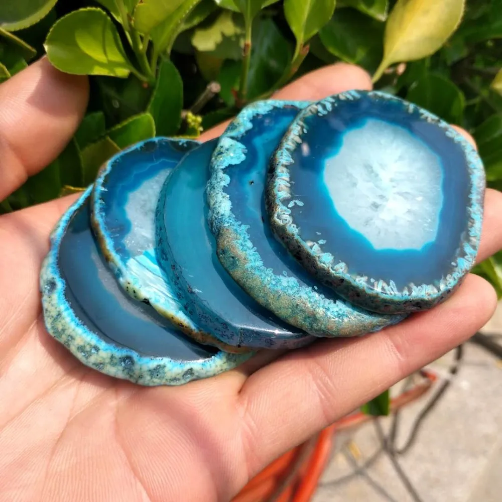 

1PC Natural mini agate slices coaster Polished Blue Agate Slice