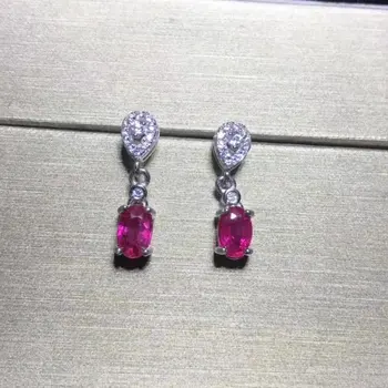 

Fidelity natural 4*6mm ruby drop earrings s925 silver Exquisite fine jewelry for women wedding Natural pink gemstone