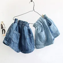 2, 3, 4, 5, 6 лет, футболки для девочек ясельного возраста, повседневные джинсовые штаны с эластичной резинкой на талии, модные корейские шорты высокого качества для девочек, Новое поступление, лето
