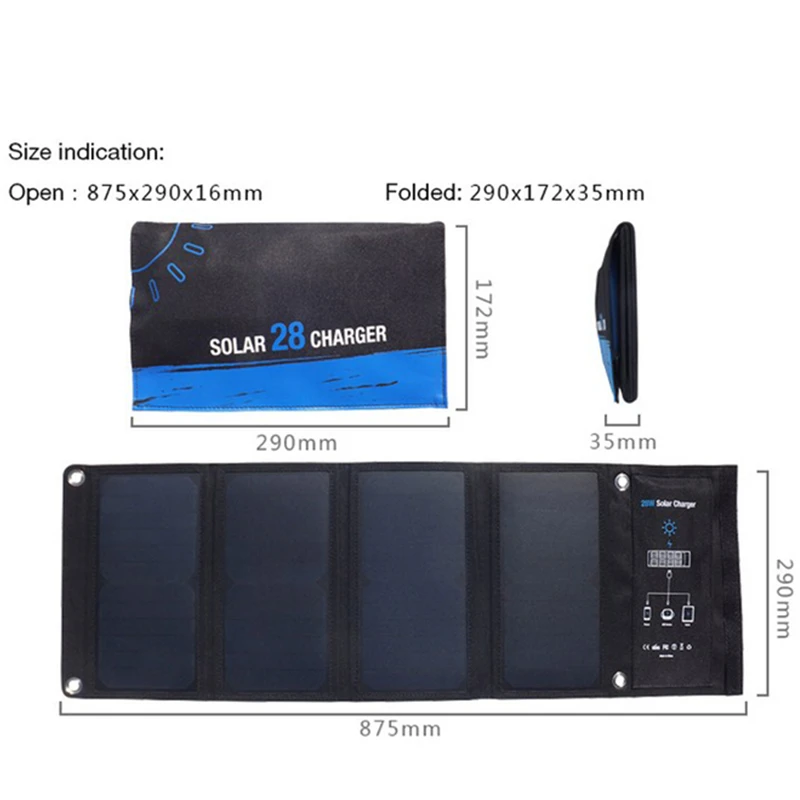  5V 28W Solar Panel Solar Power Bank 3 USB port Solar Charging Solar External Battery Charger for Xi