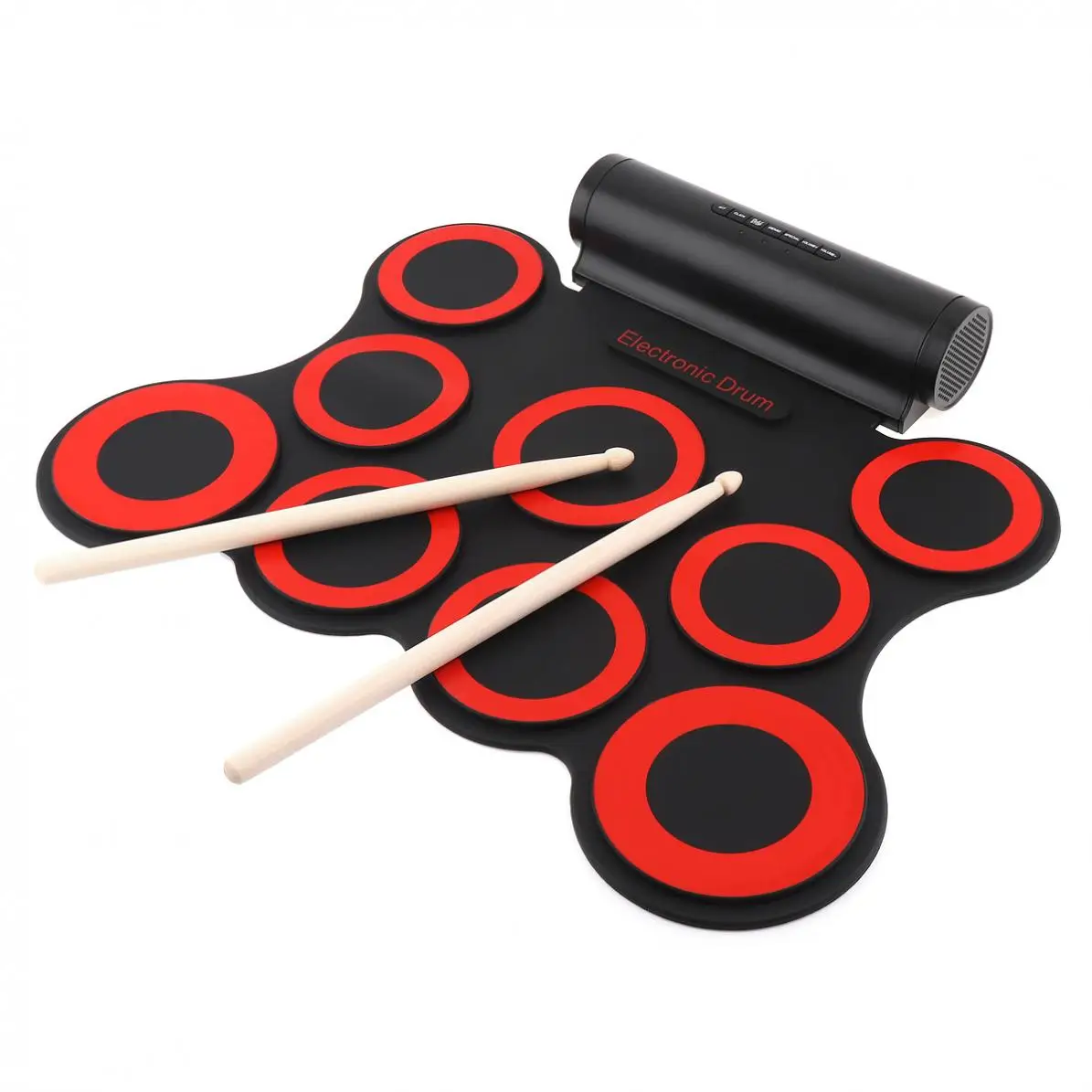 

9 Pads Electronic Roll up Silicone MIDI Drum Double Speakers Stereo Electric Drum Kit with Drumsticks and Sustain Pedal