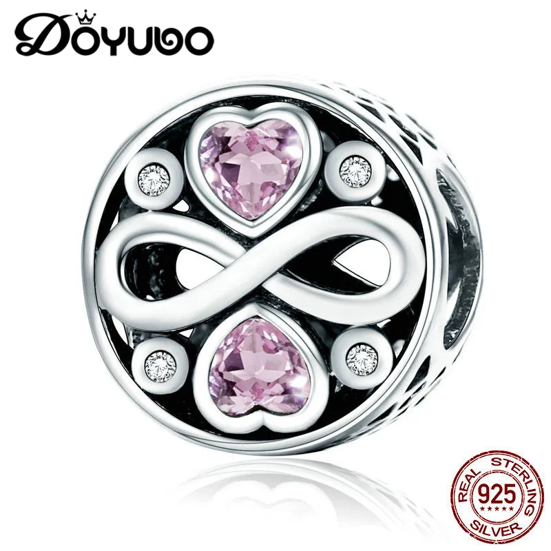 DOYUBO новый дизайн 925 пробы серебра DIY Подвески Розовое сердце кубический циркон