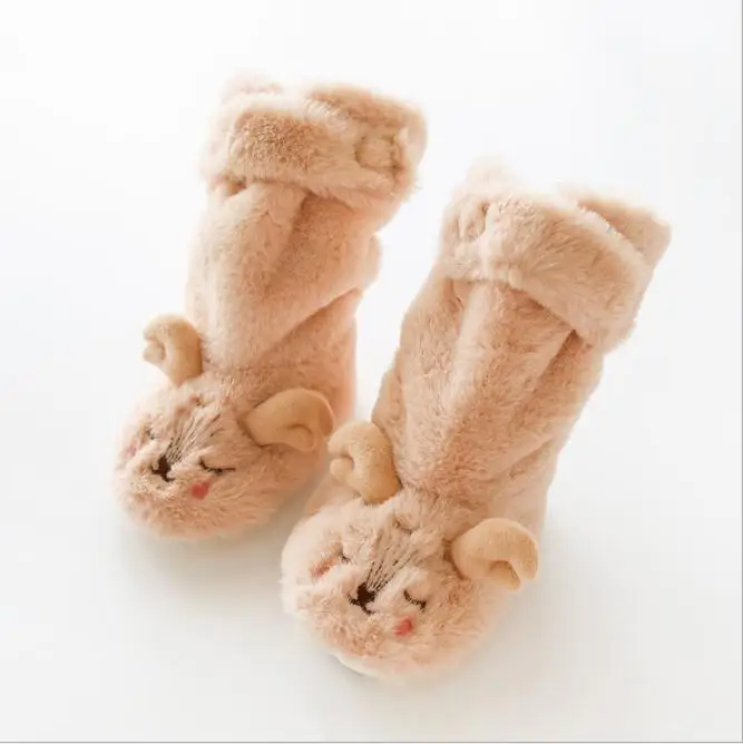 Осенне-зимние утепленные бархатные носки для малышей нескользящие носки-тапочки для новорожденных теплая обувь для малышей 0-1 носки для младенцев с рисунком