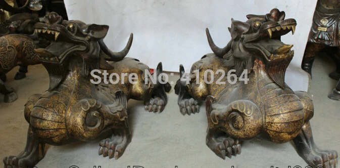 

28" Chinese Fengshui Bronze Kylin Dragon Beast Unicorn Pi Xiu Animal Statue Pair discount 30%