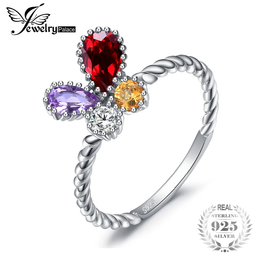

JewelryPalace Milgrain Playful Butterfly 1.2ct Amethyst Garnet Citrine Promise Ring 925 Sterling Silver Fine Jewelry for Women