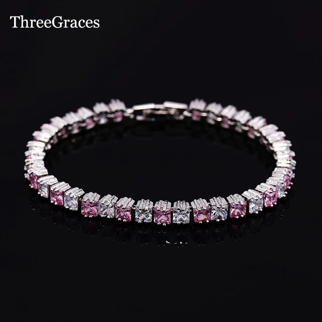 Threegraces Luxurious Cz Jewelry Square Light Pink Cubic Zirconia Threegraces Luxurious Cz Jewelry Square Light Pink Cubic Zirconia Tennis Bracelets Bangles Love Gift For Women