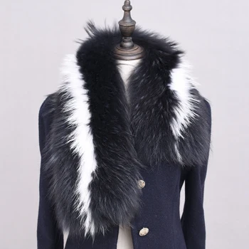 

Classical black and white striped design super big real raccoon fur scarf gorgeous luxurious raccon fur scarf women men scarf