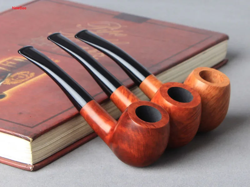 ft6-Briar Wood Tobacco Pipe 9mm Activated Carbon Bent Type Arylic Mouthpiece 148mm Length