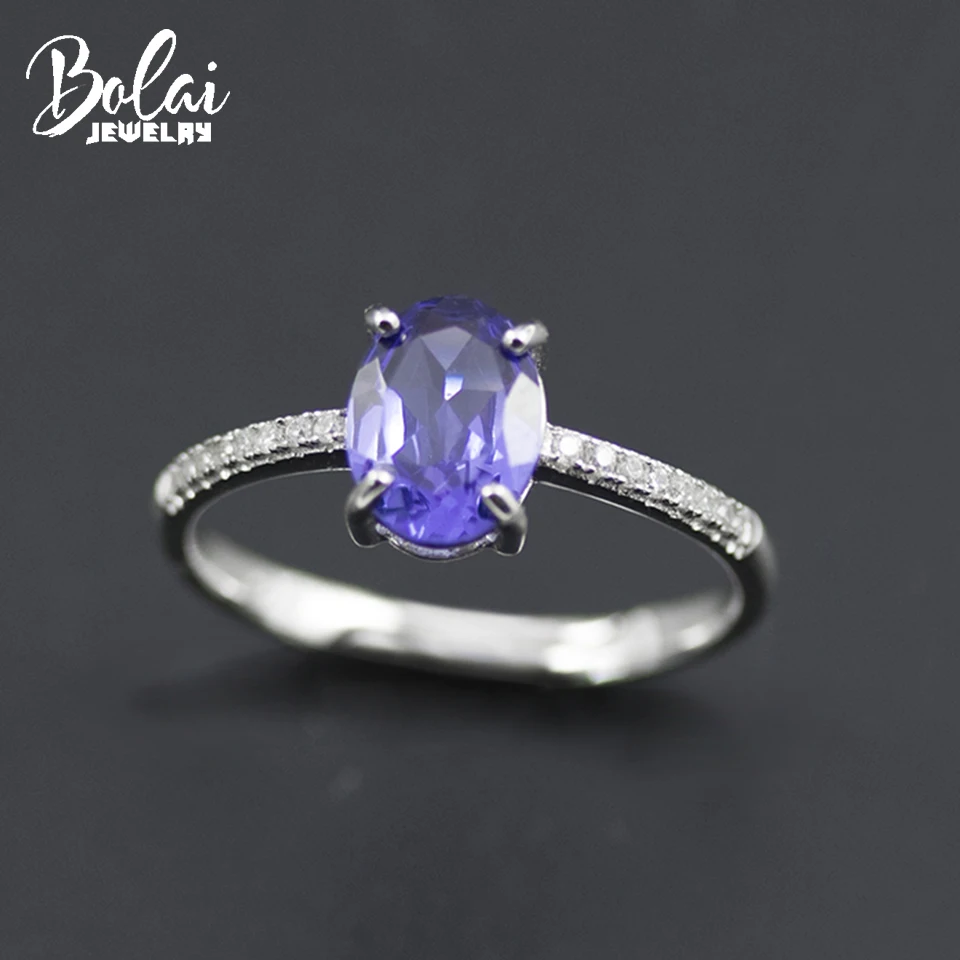 

Bolai 1.0 carats tanzanite wedding ring solid 925 sterling silver created blue gemstone fine jewelry for women girlfriend gift