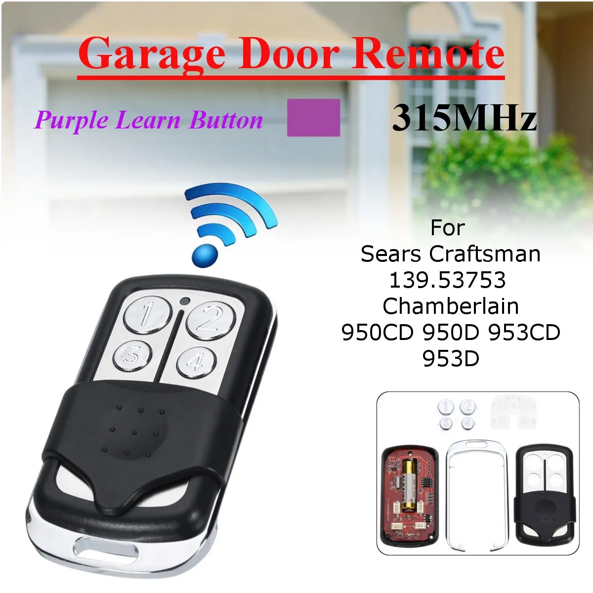 

4 Button Garage Door Remote Control 315MHz For Sears Craftsman 139.53753 HBW2028