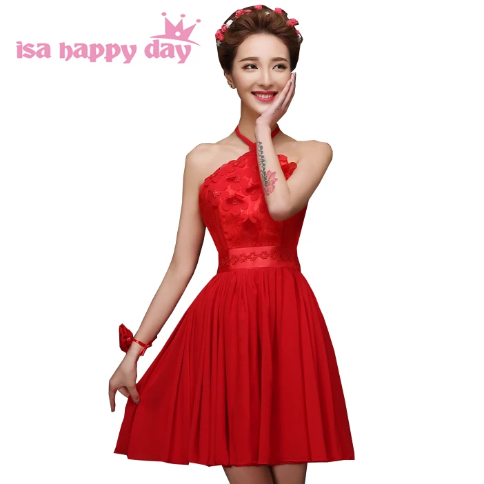 

new bride short red special occasion teens lace up prom dresses summer 2020 fashion ball dress sleeveless quality H4235