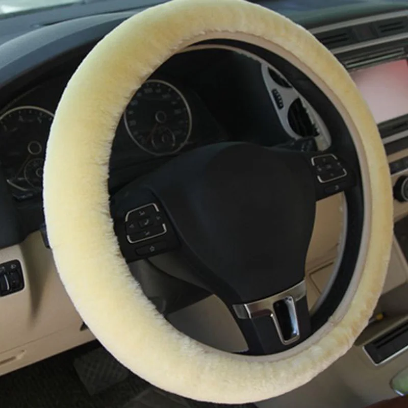 beige auto steering wheel cover warm