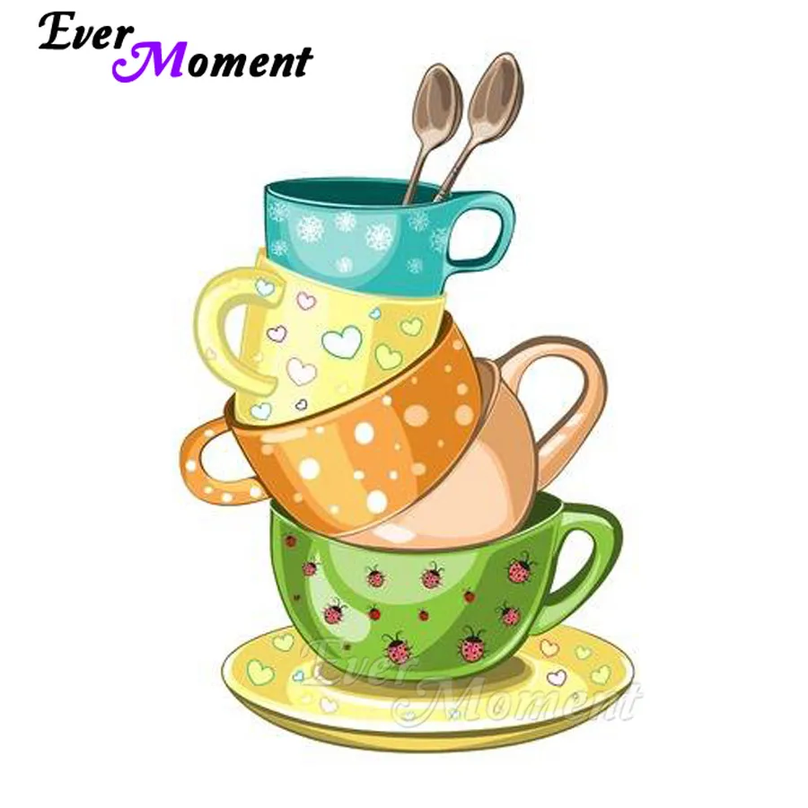 

Ever Moment Diamond Painting Cup Spoon Cartoon Picture Mosaic Cross Stitch Rhinestones Diamond Embroidery Full Square S2F972