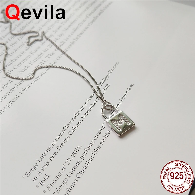 

Qevila New Fashion Necklaces Jewelry 925 Sterling Silver Padlock Pendant Necklaces Big M Letter Pendant Chian Necklace for Women