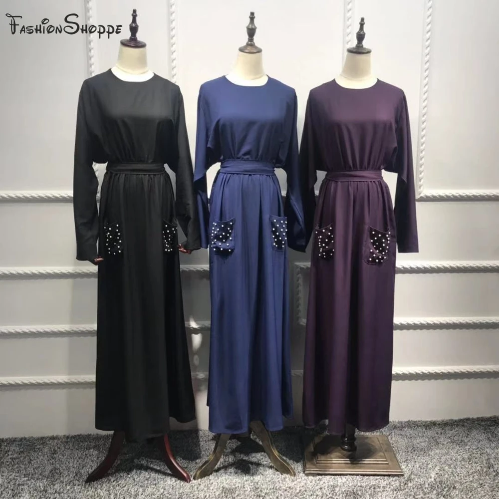 Abayas женская мусульманская одежда модные платья с поясом и бусинами Макси мусульманское платье Дубай Кафтан цзилбаб Дубай, Турция халат Рамадан D979